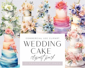 Wedding Cake Watercolor Clipart, Commercial Use, Transparent PNGs, Logo Design, Bride, Invitation, Big Day, Floral, Dessert, Bakery, Food