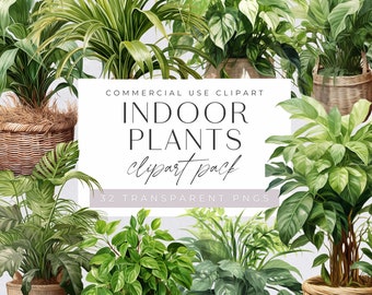 Potted Plants Watercolor Clipart, House Plant Lovers, Indoor Gardening, Botanical Greenery And Foliage, Commercial Use, Instant Download
