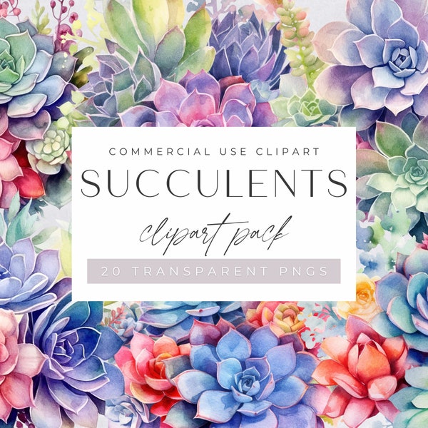 Succulents watercolor clipart, Colorful Botanical Cacti Plants, Foliage, Greenery, Floral Plants, Clip Art, transparent png clip art,