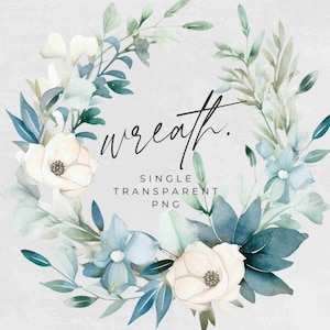 Watercolor Winter Wreath Clipart, SINGLE IMAGE, Blue Floral Watercolor, Half Wreaths, Wedding Invitation, transparent png, Commercial Use