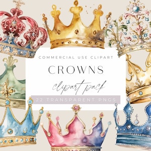 Aquarelle de couronnes, clipart, utilisation commerciale, PNG transparents, clipart couronne royale, diadèmes de princesse, roi, reine, prince, or, coloré
