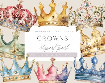 Kronen Aquarell Clip Art, kommerzielle Nutzung, transparente PNGs, Royal Crown Clipart, Prinzessin Tiaras, König, Königin, Prinz, Gold, Bunt