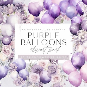 Lila Luftballons Clipart, Geburtstag Party Dekoration, Mädchen, Kinder, Blumen, Aquarell, Babypartyeinladung, transparente Png, kommerzielle Nutzung