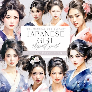 Japanese girl in Yukata Png, Watercolor Kawaii Clipart, Geisha Girls Graphics, Kimono Clip Art, Japan, Commercial Use, Transparent Pngs
