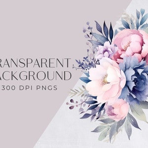 Navy and Pink Floral Watercolor Clipart Pack, Navy and Blush Flower ...