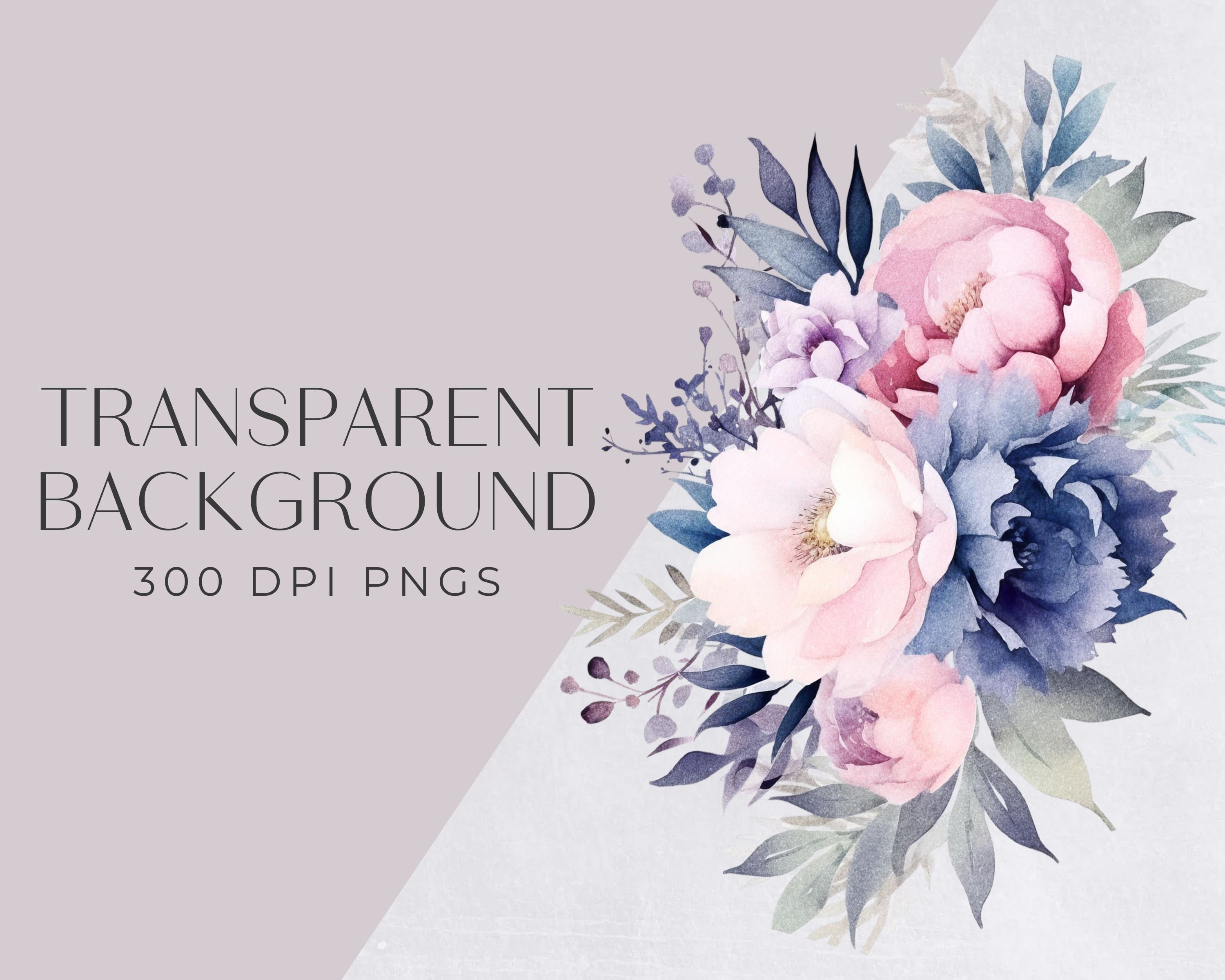 Navy and Pink Floral Watercolor Clipart Pack, Navy and Blush Flower ...