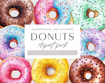 Donuts aquarel illustraties, commercieel gebruik, transparante png's, printables voor kinderen, bakkerij- en dessertafbeeldingen voor feestuitnodigingen,