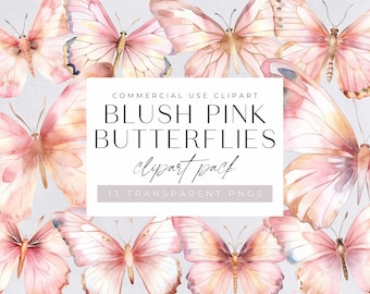 Paquete de imágenes prediseñadas de mariposas de color rosa ruborizado, imágenes prediseñadas PNG transparentes, imágenes prediseñadas de mariposas de acuarela, ilustraciones y gráficos, uso comercial