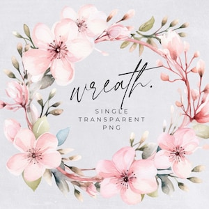 Clipart Watercolor Wreath, SINGLE IMAGE, Pink Floral Wreaths, Wild Flower, Commercial Use, Botanical, Wedding Invitation, transparent png