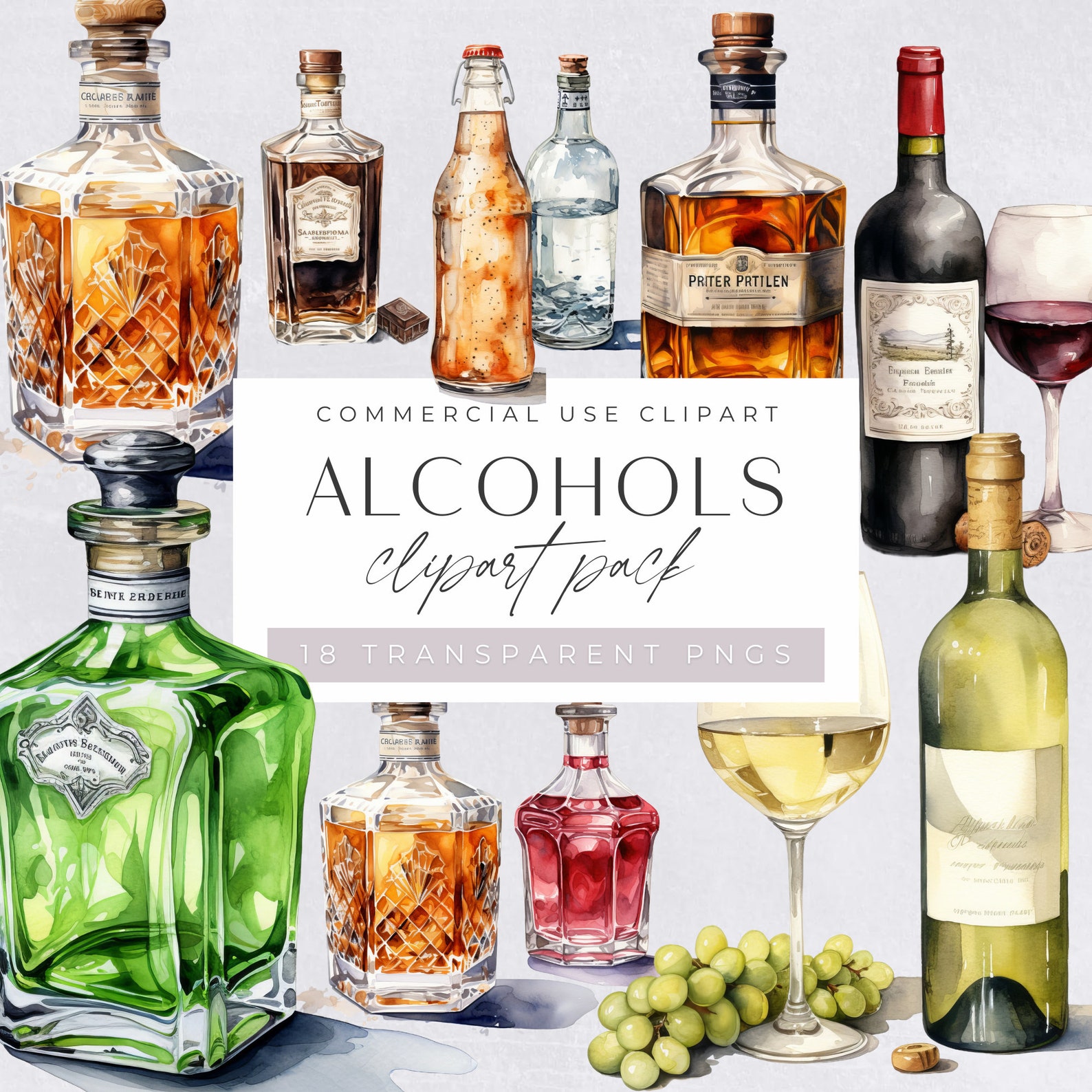 Watercolor Alcoholic Drinks Clipart, Alcohol Clip Art, Whisky Graphics ...