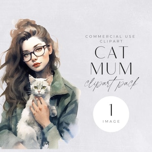 Katzenmama Clipart, Aquarell Katzen, Katzenliebhaber, Clip Art für kommerzielle Nutzung, transparente PNGs, Frauen, Katzenmama hält eine Katze, Katzenbesitzer
