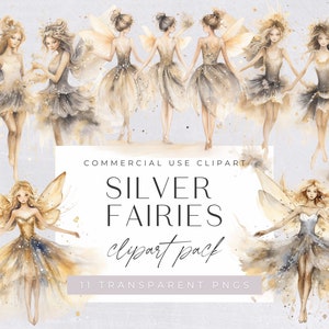 Mystical Fairy Clipart, Silver Fairies, Magical Fairytale, Cute Enchanted Forest Fairies, Magic Woodland, Junk Journal, Transparent PNGs,