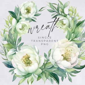 Magnolia Wreath Clipart, SINGLE IMAGE, Floral Watercolor Half Wreaths, White Flowers, Wedding Invitation, transparent png, Commercial Use