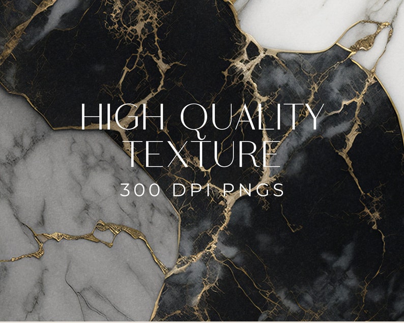 May include: Black and white marble texture with gold veins. The image has the text "HIGH QUALITY TEXTURE 300 DPI PNGS".