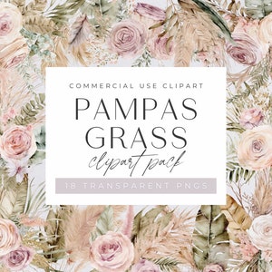Pampas Grass clipart, Watercolor, Floral, Dried Grass and Palm Leaves, transparent PNG , Boho elements, Bohemian Wedding, commercial use