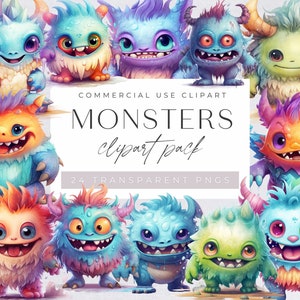 Niedliche Halloween Monster Clipart, Aquarell, Halloween-Party-Einladung, Fantasie, Spooky, Unheimlich, Geburtstag, digitaler Download, transparente png