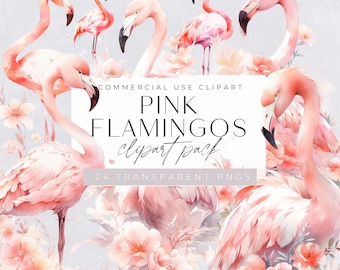 Flamingo Clipart commercial use,  Pink Flamingos, Watercolor Tropical Birds, Exotic, Card Making, Junk Journal Clip Art, Transparent PNGs,
