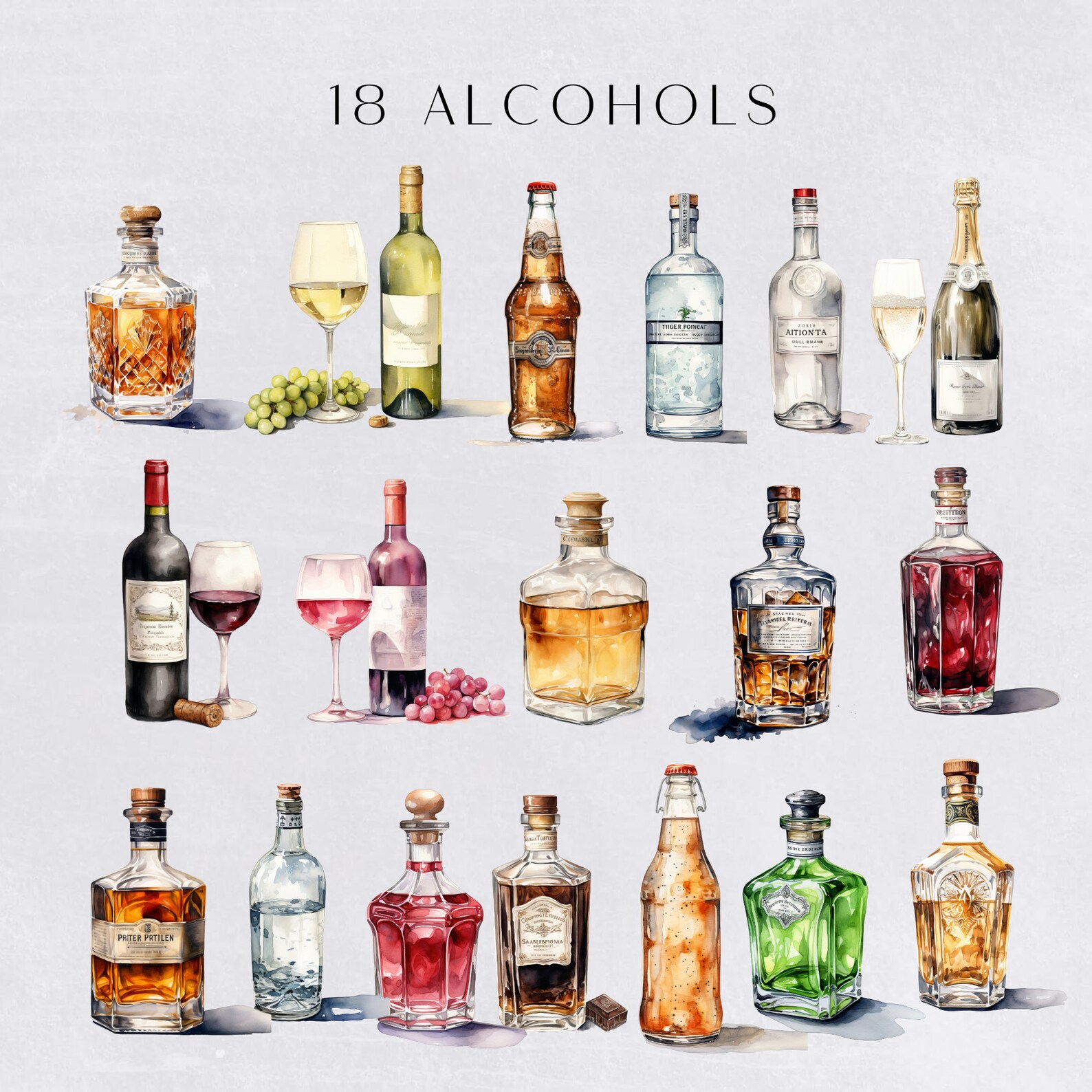 Watercolor Alcoholic Drinks Clipart, Alcohol Clip Art, Whisky Graphics ...