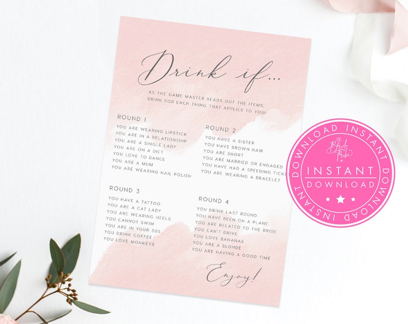 Bridal Shower Drinking Game INSTANT DOWNLOAD Bridal Shower Etsy
