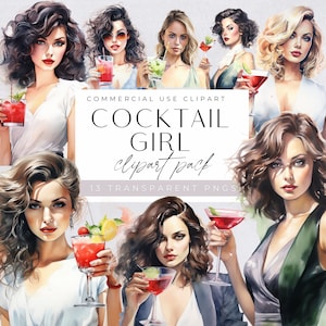 Cocktail Mädchen Clipart, Girls Night Out Grafiken, Mode Mädchen Clip Art, Aquarell Alkohol png, Frau Trinkt Illustration, Getränke Clipart