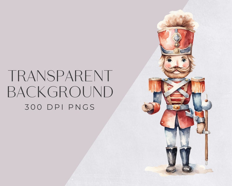 Nutcracker Clipart, Christmas Clip Art, Watercolor Winter and Holiday Clip Art for commercial use, Transparent PNGs, Instant Download image 2