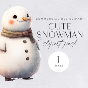 Cute Snowman Clipart | SINGLE IMAGE | Winter Clip Art, Watercolor Snow Graphics, Christmas Holidays, Digital Crafting, Commercial Use