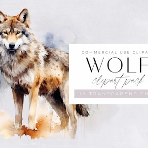 Wolf Clipart, Watercolor Wolves for commercial use, Watercolor Woodlands Clipart, Transparent PNGs, Animals Clip Art