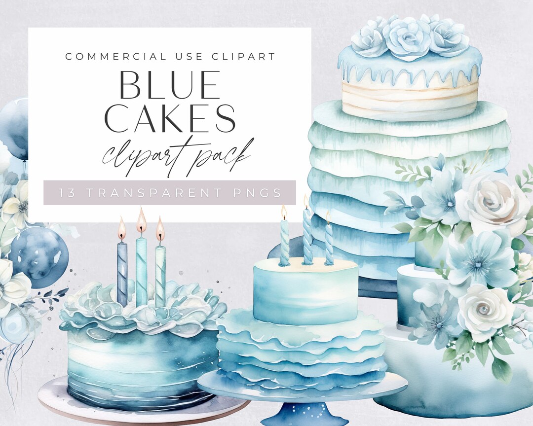 Happy Birthday Cake Clipart, Blue Watercolor, Boys Party, Dessert ...