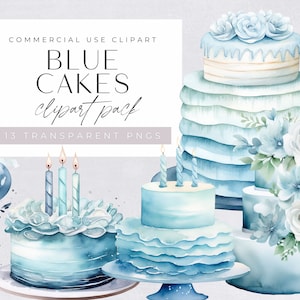 Happy Birthday Cake Clipart, Blue Watercolor, Boys Party, Dessert, Cupcake, Candles, Baby Shower Invitation, transparent png, Commercial use