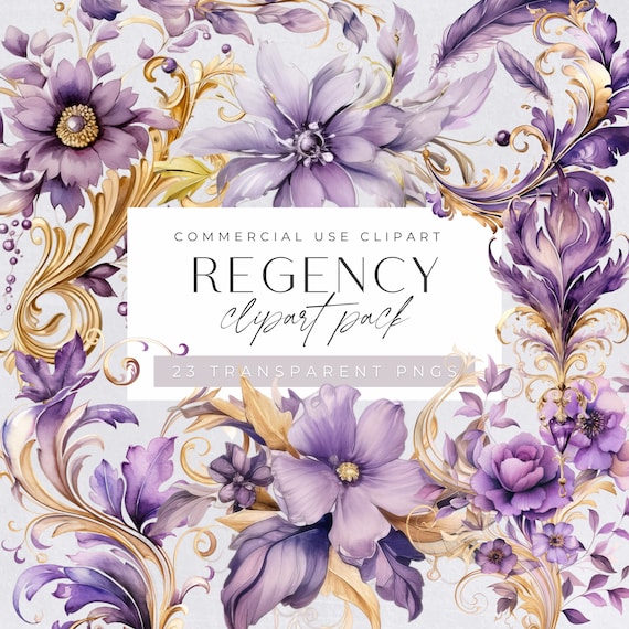 Regency Clipart, Junk Journal Graphics, Vintage Purple & Gold Wedding Invitation Clip Art, Wedding Crests, Commercial Use, Transparent Png