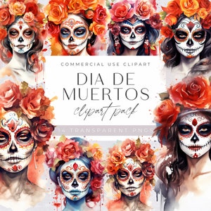 Dia de Muertos Clipart, Tag der Toten Clipart, Aquarell Schädel und Blumen, Schädel zwar, Fiesta Clipart, mexikanische Clipart, Zuckerschädel