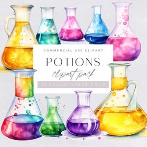 Potion Bottles Clipart, Apothecary Shelves, Magic Spells & Potions, Mystical Graphics, Witch Clipart, Digital Crafting, Junk Journals