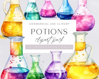 Potion Bottles Clipart, Apothecary Shelves, Magic Spells & Potions, Mystical Graphics, Witch Clipart, Digital Crafting, Junk Journals