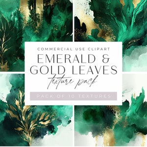 Imágenes prediseñadas de hojas de color verde esmeralda y dorado, fondos de textura verde oscuro y melancólico para uso comercial, jpegs, descarga digital