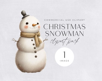 Christmas Snowman Clipart | SINGLE IMAGE | Winter Clip Art, Watercolor Snow Graphics, Holidays, Digital Crafting, Commercial Use,