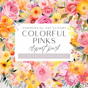 Roze en oranje bloemen clipart, aquarel pioenroos boeket, zomerbloemen, commercieel gebruik, transparante png's, huwelijksuitnodiging, terracotta