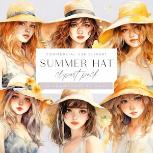 Women in Hat, Girl in Big Straw Hat, Summer Holiday Fashion Graphics, Church Hat Illustrations, Lady in Beach Hat, Commercial Use,