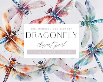 Watercolor Dragonfly Clipart, Dragon Fly Clip Art, Insect Illustrations, Bright Colors Insects, transparent png, commercial use