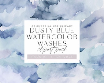 May include: Dusty blue watercolor washes clipart pack.  Commercial use clipart pack of 11 textures.