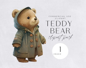 Boy Teddy Bear Clipart | SINGLE IMAGE | for commercial use, Transparent PNGs, Nursery Decor Clip art, Neutral Baby Shower Graphics, Wall Art