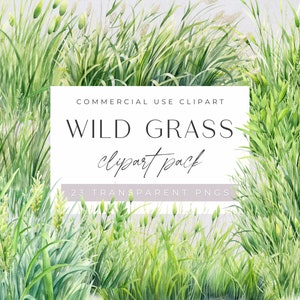 Wild Grass Clipart ,Watercolor Grass Boarder, Instant Download, Nature Clip Art, Green Grass, Transparent PNGs,