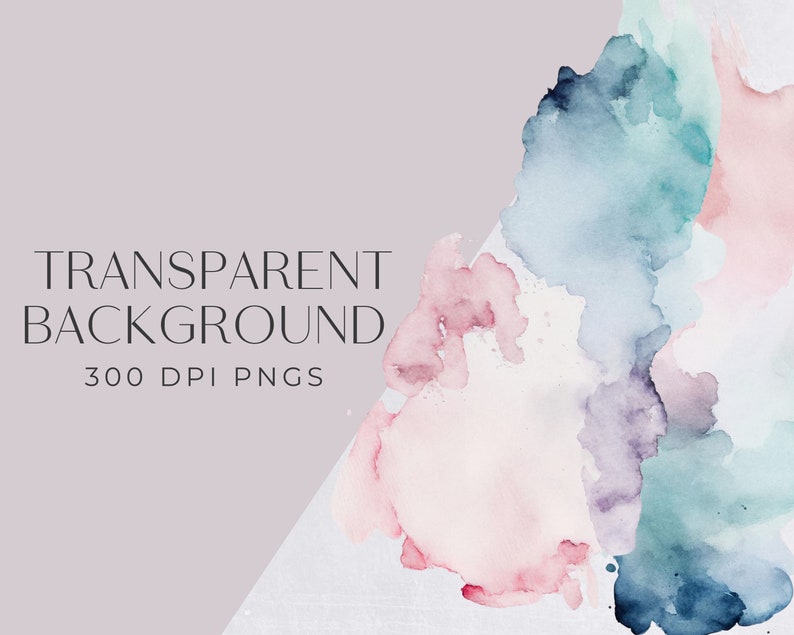Gender Reveal Watercolor Washes Clipart, Pink and Blue Texture Backgrounds for commercial use, Transparent PNGs, Digital Download image 3
