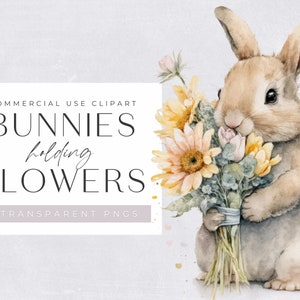 Aquarell-Hasen mit Blumen, Clipart-Pack, Clipart für kommerzielle Nutzung, transparente PNGs, Kinderzimmer Frühling Clipart, Osterhase,