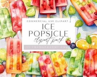 Popsicle Watercolor Clipart, Watercolor Ice Lollies Clip Art, Summer Lolly Graphics, Dessert pngs, Sweets and Treats, Ice Cream Cones pngs