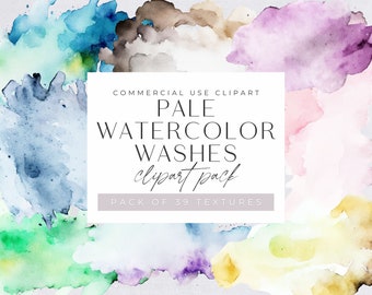 Pale Watercolor Washes Clipart, Watercolour textures for backgrounds, Jpeg, commercial use, watercolor shapes and splashes