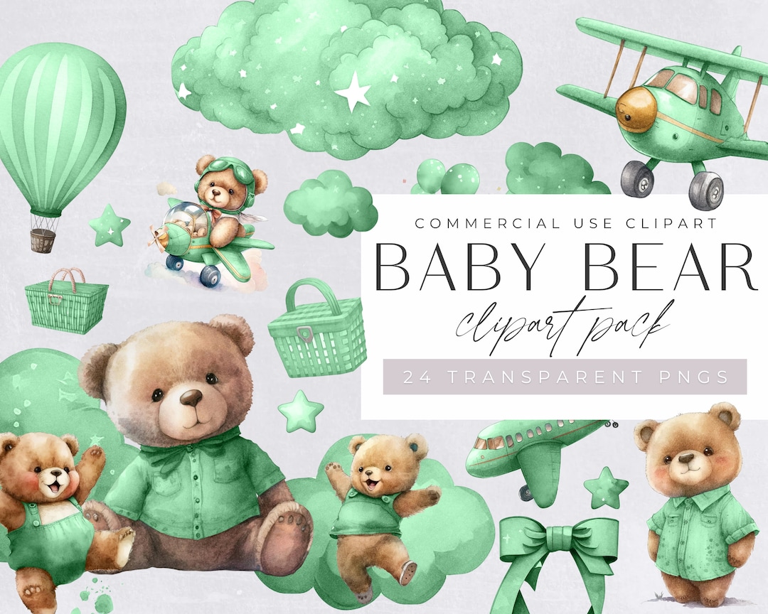 Watercolor Teddy Bear Clip Art Clipart Pack, Baby Shower for a Boy ...