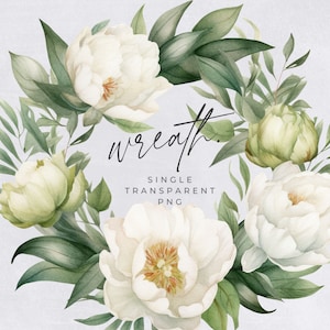 Magnolia Wreath Clipart, SINGLE IMAGE, Floral Watercolor Half Wreaths, White Flowers, Wedding Invitation, transparent png, Commercial Use