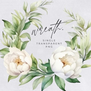 Magnolia Wreath Clipart, SINGLE IMAGE, Floral Watercolor Half Wreaths, White Flowers, Wedding Invitation, transparent png, Commercial Use