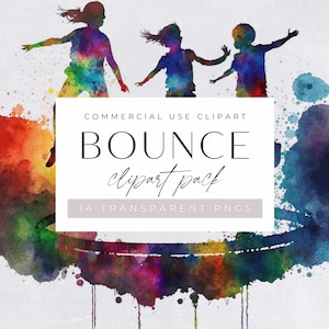 Clipart acquerello trampolino, invito rimbalzante, invito di compleanno salta uso commerciale, PNG trasparenti, clip art arcobaleno luminoso e colorato immagine 1