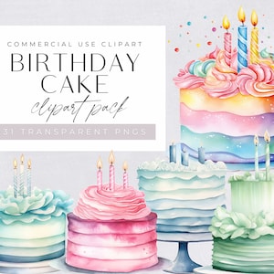 Clipart de gâteau d'anniversaire aquarelle, fête de filles ou de garçons, clipart célébration, coloré, cupcake, faire-part de baby shower, png transparent